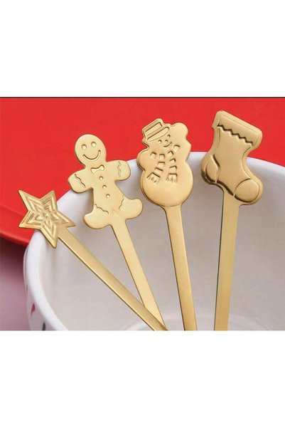 Moory Christmas 4-Piece Gold Coffee Christmas Dessert Spoon