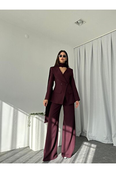 EFSUN MODA KADIN ÖZEL TASARIM AMARA KRUVAZE CEKETLİ PANTOLON TAKIM