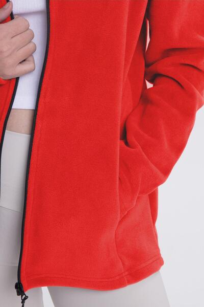 Tudors Women's Red Anti-Pilling Non-Pilling Standard Fit Full Zip Cold-Proof Fleece Cardigan