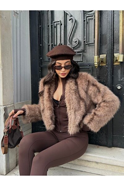 VESS MODA Palton din blană jacquard cu model de vulpe, căptușit în interior