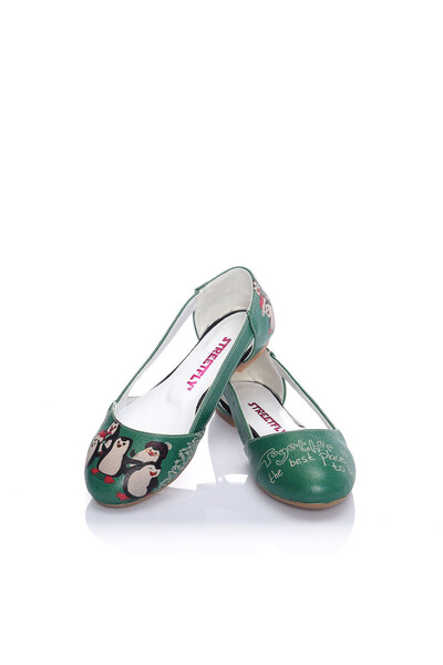 Streetfly New Year Themed Printed Colorful Women's Ballerinas