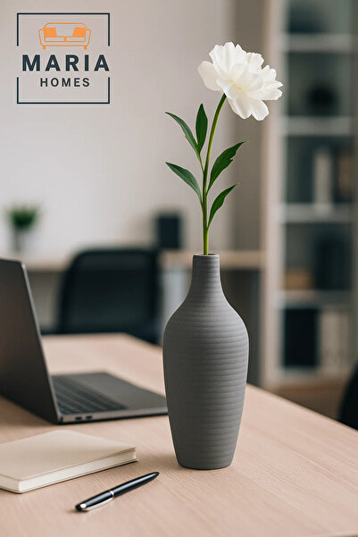 MARIA HOMES Modern Grey Decorative Vase – Ceramic Table Vase for Home and Office Decor