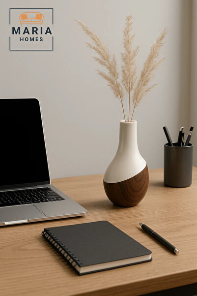 MARIA HOMES Modern Decorative Vase – Ceramic Flower Vase – Wood-Effect Home Decor Accessory