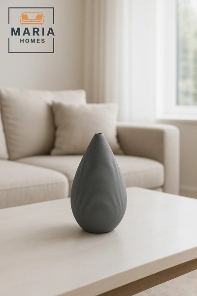 MARIA HOMES Modern Grey Decorative Vase – Teardrop Ceramic Table Vase for Home and Office Decor