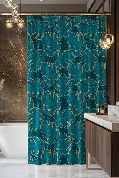 Moud's Perdele de baie, perdea de duș cu model de flori tropicale aurii, perd...