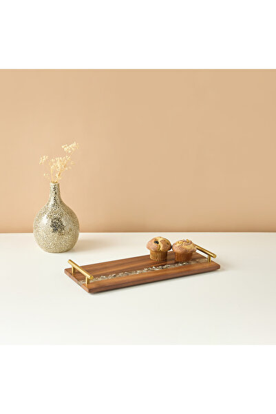 Lifestyle صينية تقديم من خشب الأكاسيا مزينة بالراتنج ومقابض - 43×18 سم