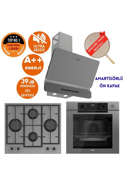 Ferre FryART&SteamART-SilentArt LAQ Sessiz Antrasit-Gri Ankastre Set (D082-SA + QEP64CPR +LN388)