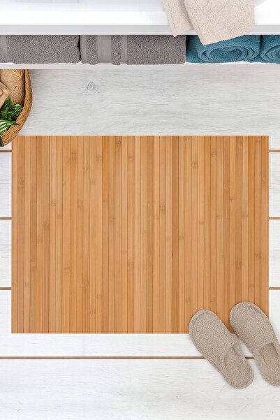 PooleMark Doğal Bambu Banyo Paspası Ahşap Görünümlü Kaymaz Tabanlı Suya Dayan...