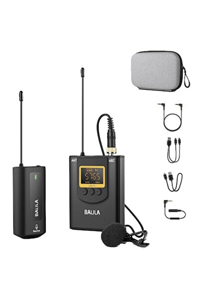 BALILA Microfon lavalieră wireless UHF cu LCD, 1 emițător și 1 receptor, 20 de canale, reîncărcabil,