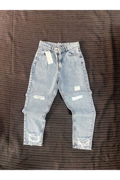 Viola Yüksek Bel Regular Jean Yırtık Detaylı