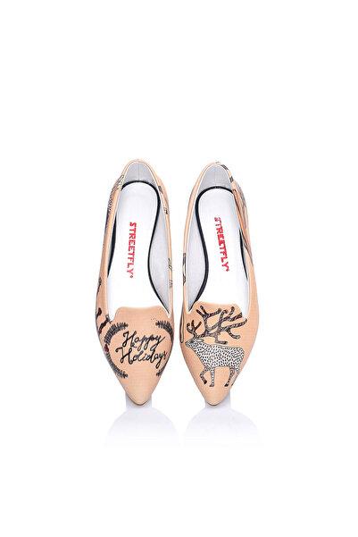 Streetfly New Year Themed Printed Colorful Women's Ballerinas