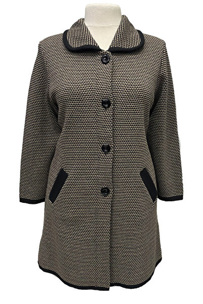 Giyinen Mağazaları Selda Turn-Down Collar Geometric Pattern Buttoned Double Pocket Winter Cardigan