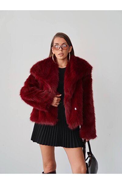 S&A Collectionn Women's Wide Collar Buttoned Loose Faux Fur