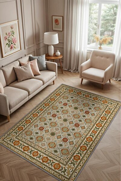 Homshtag Klasik Tarz Çiçek Desenli Oda Halısı, Antik Maksimalist Ev Dekoru, Yıkanabilir Dokuma Pamuk Tabanlı