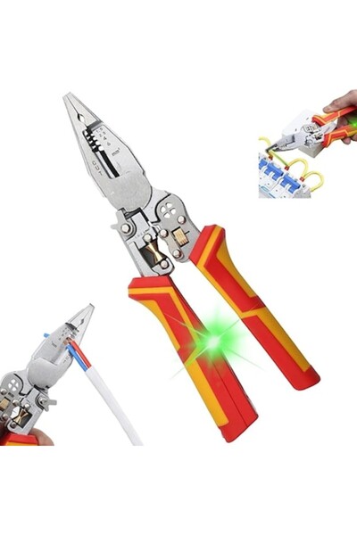 YOUYIKE Clește de cablu multifuncțional 9 în 1 cu tester de tensiune 12250 V AC/DC, 1,56 mm