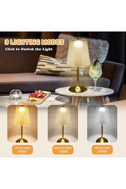 Generic Crystal Bedside Table Lamp - 3-Color Touch Dimmable Rechargeable Wireless LED, White