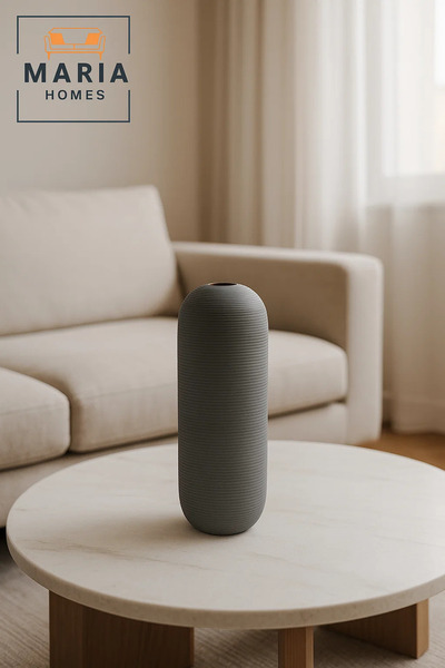 MARIA HOMES Modern Grey Decorative Vase – Tall Ceramic Table Vase for Home and Office Decor