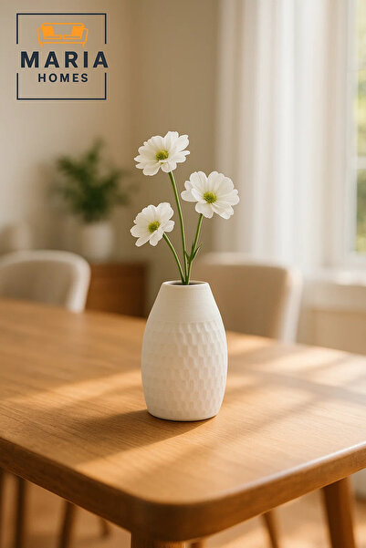 MARIA HOMES Modern White Decorative Vase – Textured Ceramic Table Vase for Home & Office Decor