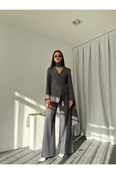 EFSUN MODA KADIN ÖZEL TASARIM AMARA KRUVAZE CEKETLİ PANTOLON TAKIM