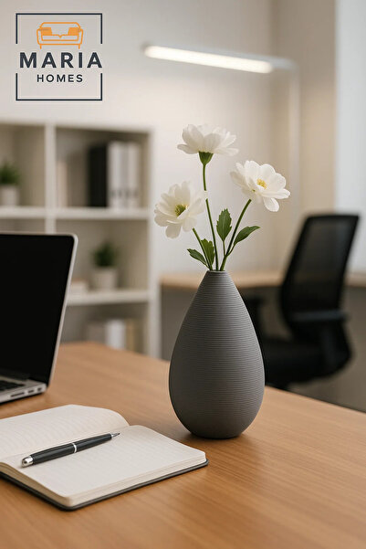 MARIA HOMES Modern Grey Decorative Vase – Teardrop Ceramic Table Vase for Home and Office Decor