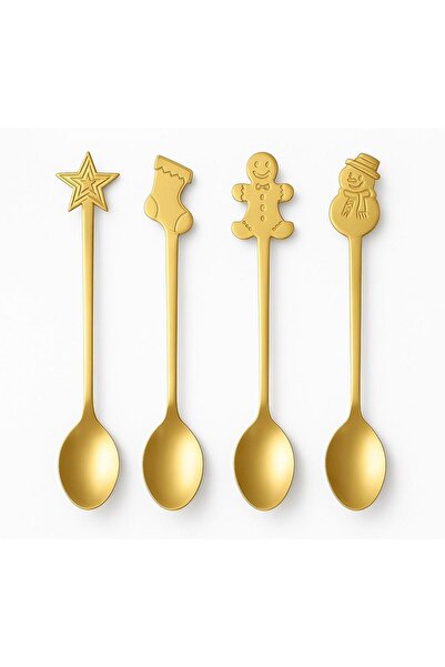 Moory Noel 4‘lü Altın Kahve yılbaşı Tatlı kaşığı