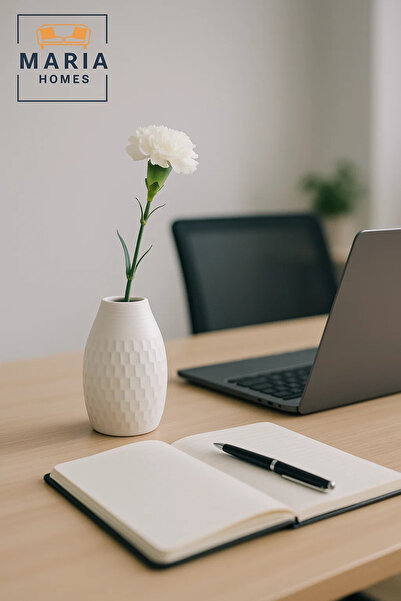 MARIA HOMES Modern White Decorative Vase – Textured Ceramic Table Vase for Home & Office Decor