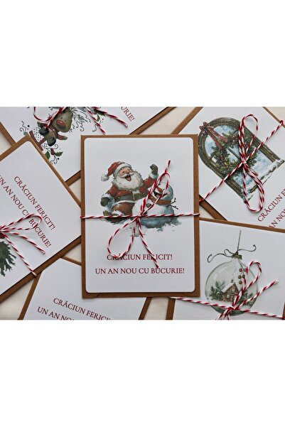 Unbranded/Generic Set of 6 Christmas Cards with Envelope and String – Kraft Christmas Pattern