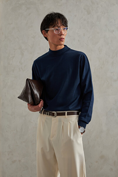 HYMAN Men's Half Fisherman Oversized Basic Knitwear Sweater