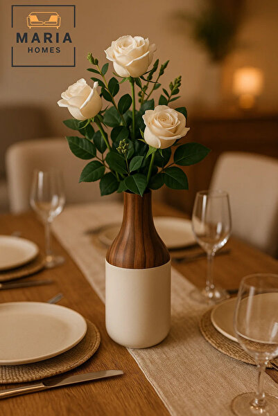 MARIA HOMES Modern Decorative Vase – Ceramic Wood-Effect Flower Vase – Home Decor Accessory