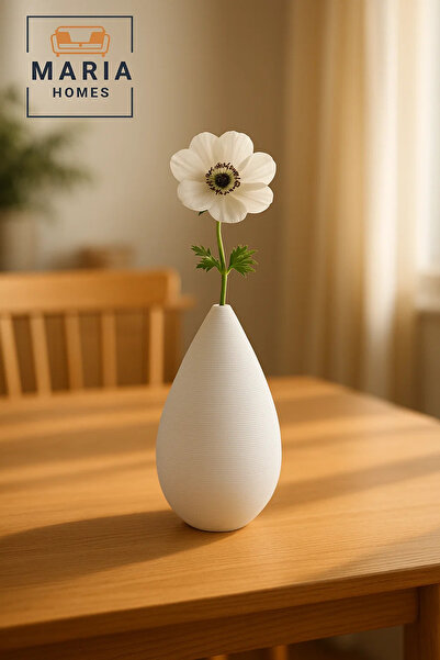 MARIA HOMES Modern White Decorative Vase – Teardrop Ceramic Table Vase for Home and Office Decor