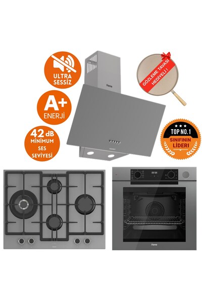 Ferre FryART&SteamART-SilentArt Wok Sessiz Antrasit-Gri Ankastre Set(D088-SA +QEP64CPR +ED078-WFA)