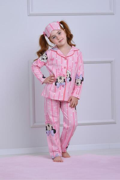 LİLLYPİCCA Character Heart Patterned Cotton Front Buttoned Long Sleeve Girls Pajama Set + Eye Patch