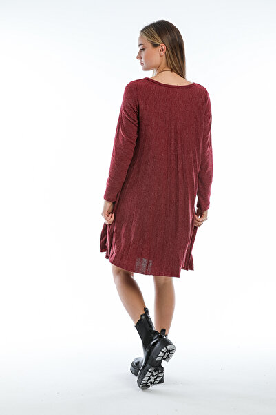 della moor Burgundy Italian Collared Wool Knitwear Dress