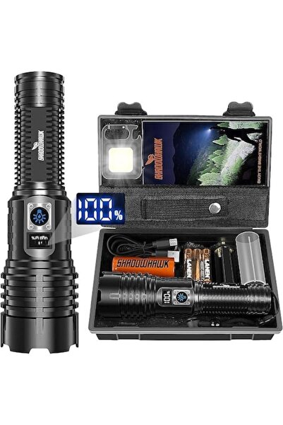 SHADOWHAWK S1695 Tactical LED Flashlight 500,000 lm, LCD, USB Rechargeable, Powerbank, Waterproo