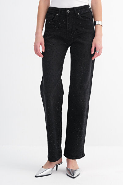 Addax Παντελόνι τζιν με πέτρες φαρδύ μπατζάκι PN996