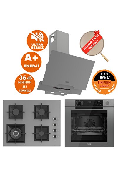 Ferre FryART&SteamART-SilentArt Woke Sessiz Antrasit-Gri Ankastre Set(D065-SA +QEP64CPR +SC408-WFA)