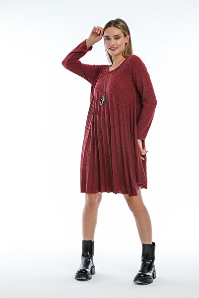 della moor Burgundy Italian Collared Wool Knitwear Dress