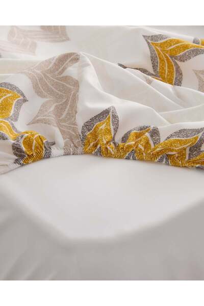 REDTAG Grey And Mustard Geometric Printed Fitted Sheet (Single Size)