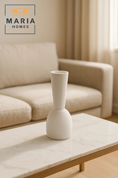 MARIA HOMES Modern White Decorative Vase – Sculpted Ceramic Table Vase with Textured Design