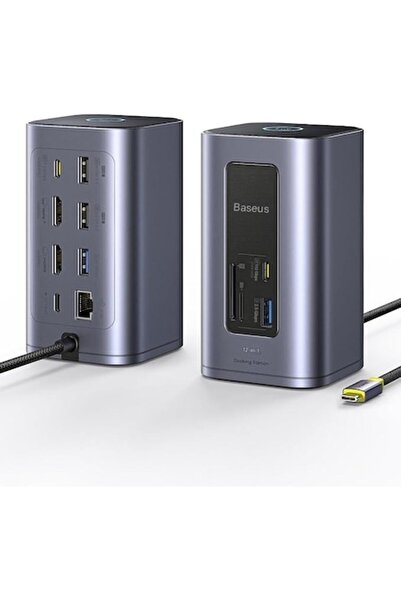 Baseus Stație de andocare 12 în 1, dublă 4K, 100W PD, 2x HDMI, 4x USB-A, 2x U...