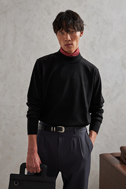 HYMAN Men's Half Fisherman Oversized Basic Knitwear Sweater