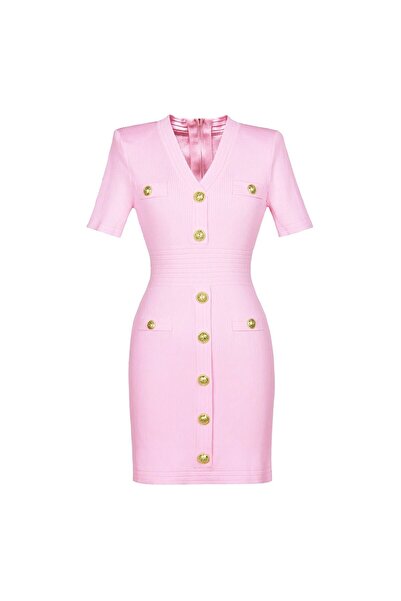 LU DI LUSSO Cavelle Knitted V-Neck Button Slim Fit Dress