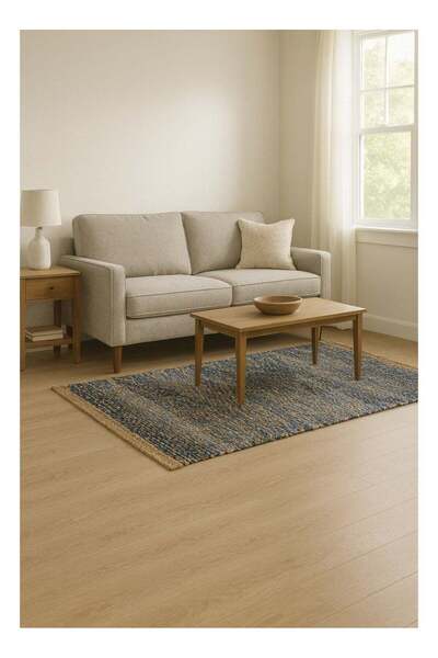 Generic Indian rug, 65% jute and 35% cotton – modern design with rainy stripes