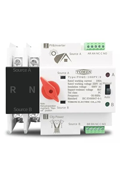 FUSIONTECHX Dual Uninterruptible Automatic Transfer Power Switch and Inverter 2P 63A ATS, DIN Rail for Photovolt