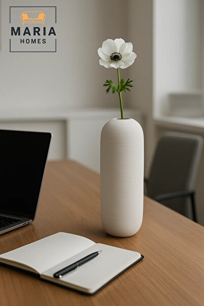 MARIA HOMES Modern Tall White Decorative Vase – Minimal Ceramic Flower Vase for Home and Office Décor