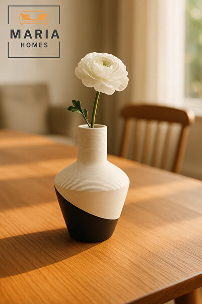 MARIA HOMES Modern Ceramic Decorative Vase – White & Black Table Vase for Home & Office Decor
