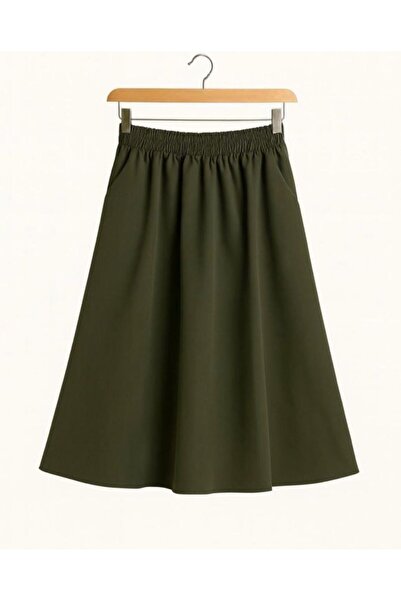 MOLAMODDA Elastic Poplin Skirt with Pocket Waist