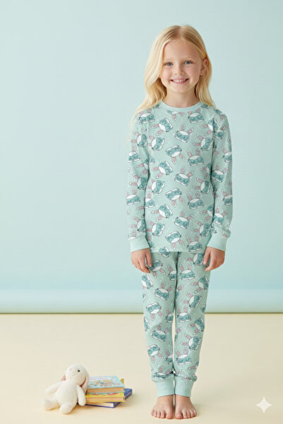 ROSAMİNA Sleeping Companion Rabbit Themed 100% Cotton Girls' Pajamas