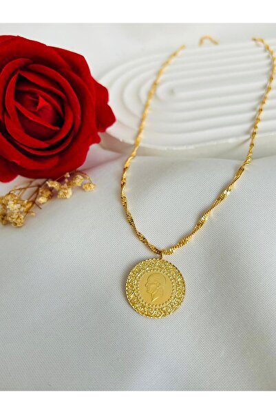 Roya Happiness KÜLÇE KOLYE FİYONK MODEL YARIM TAM ALTINLI KOLYE ALTIN KAPLAMA...