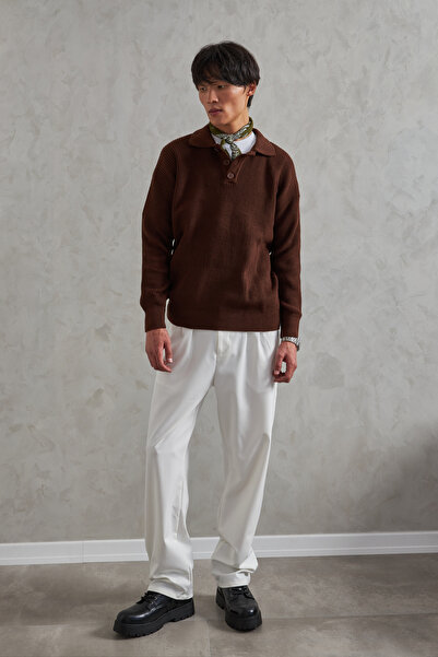 HYMAN Men's Buttoned Collar Oversized Sweater